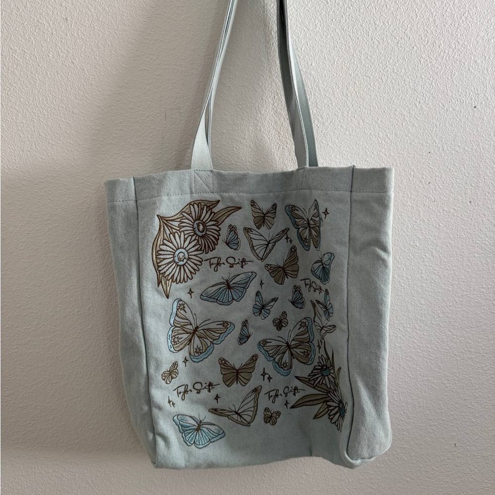 Taylor Swift Official Butterfly & Daisy Canvas Tote Bag | Light Blue